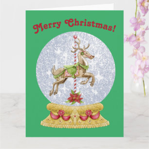 Cartão Natais vintages Feliz Ir ao Redor do Globo de Neve