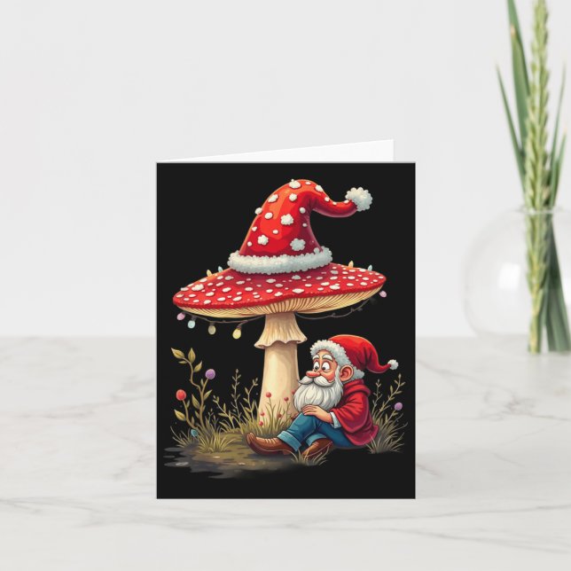 Cartão Natais vintages felizes Gnome Mushroom Santa Claus (Frente)