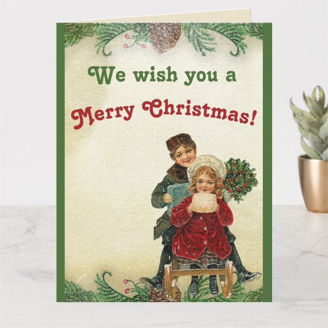 Cartão Natais vintages Jogando Pine Cone Bough (Planta pequena)