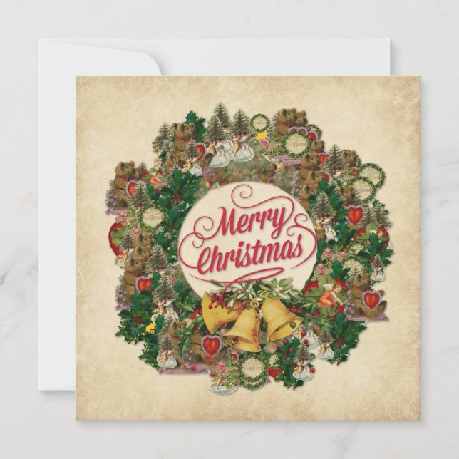 Cartão Natais vintages Wreath (Feliz Natal) (Frente)