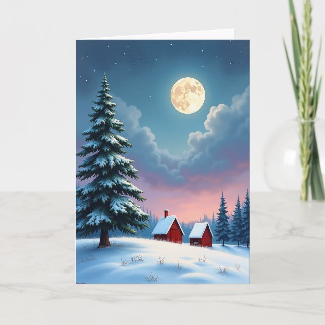 Cartão Natal Aconchegante Lua de Inverno (Frente)