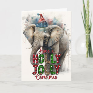 Cartão Natal Alegre e Feliz Carta do Elefante Papai Noel