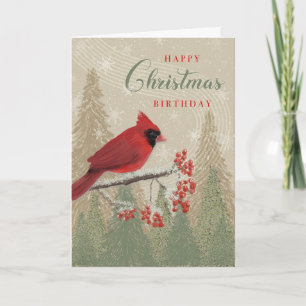 Cartão Natal Aniversário Cardeal das Árvores de inverno B