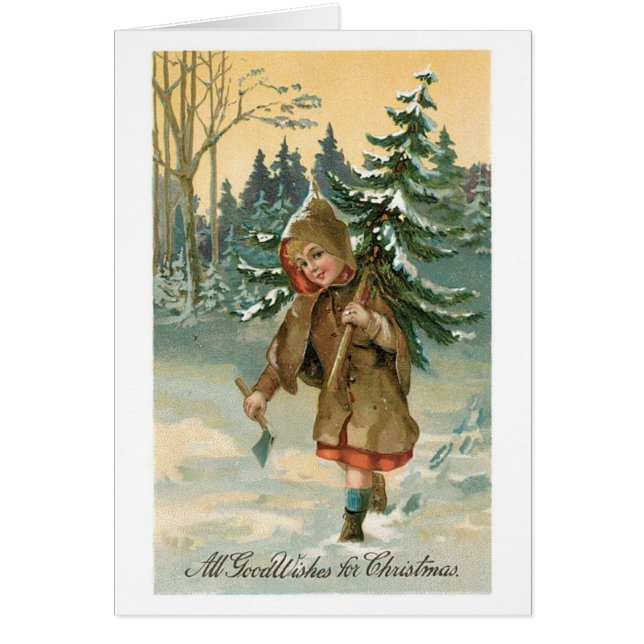 Cartão Natal antigo, árvore de Natal (Frente)