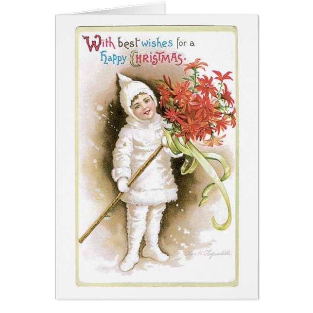 Cartão Natal antigo, Menina (Frente)