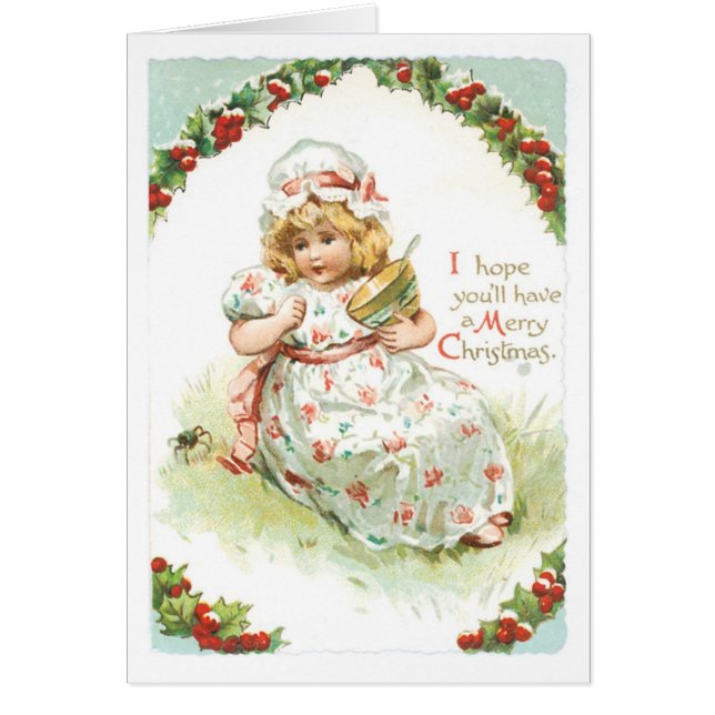 Cartão Natal antigo, Menina (Frente)