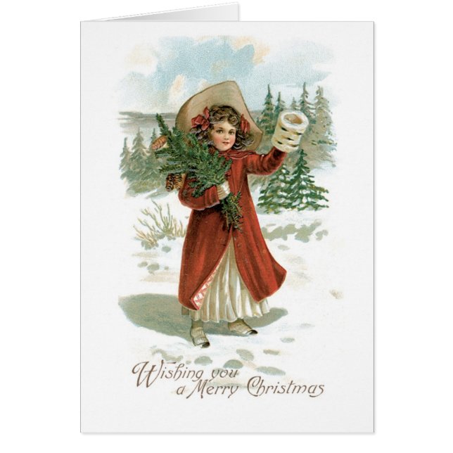 Cartão Natal antigo, Menina (Frente)