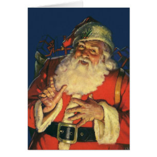 Cartão Natal Antigo, Papai Noel Alegre com Brinquedos