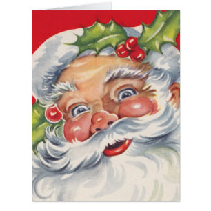 Cartão Natal Antigo, Papai Noel Alegre com seu Chapéu
