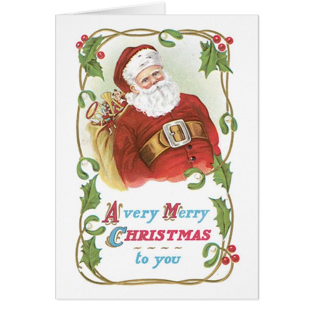 Cartão Natal antigo, Papais noeis (Frente)