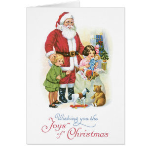 Cartão Natal antigo, Papais noeis com crianças