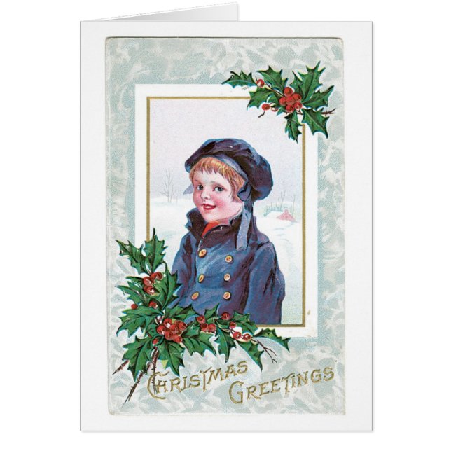 Cartão Natal antigo, rapaz (Frente)