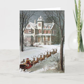 Cartão Natal Antigo, São Nicolau com Rena