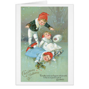 Cartão Natal antiquado, skate de gelo