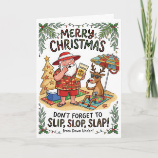 Cartão Natal Australiano Divertido – Slip Slop Slap