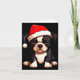 Cartão Natal Boston Terrier Cachorro Chapéu de Papai Noel