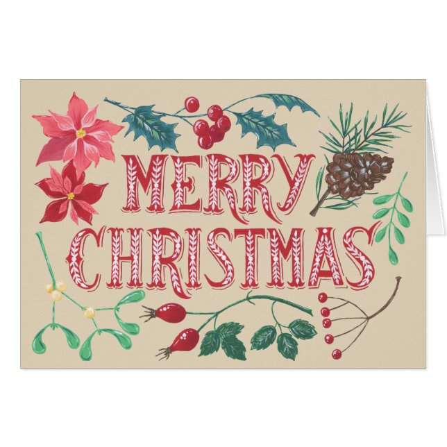 Cartão Natal Botânico Tradicional (Frente Horizontal)