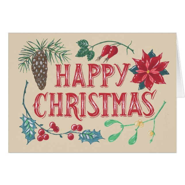 Cartão Natal Botânico Tradicional (Frente Horizontal)