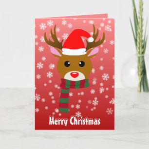 Cartão Natal Branco Rudolph Rudolph, Rena Nosada Vermelha