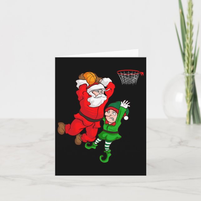 Cartão Natal Bysketbyll Santa Claus Slam Dunk Elf Diversã (Frente)