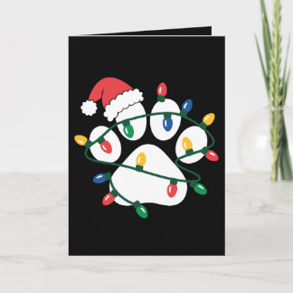 Cartão Natal Cachorro Impressão da Pata Chapéu do Papai N