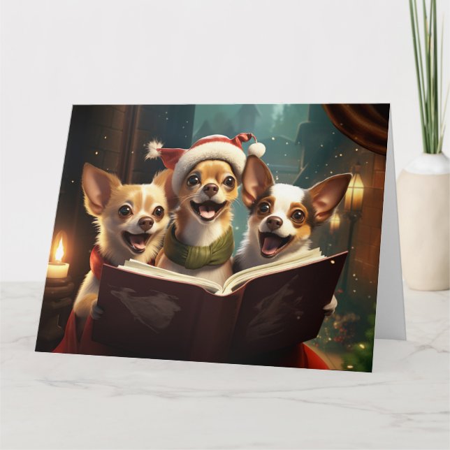 Cartão Natal Chihuahua Carolers Feriado (Frente)