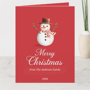 Cartão Natal clássico da família Red Snowman