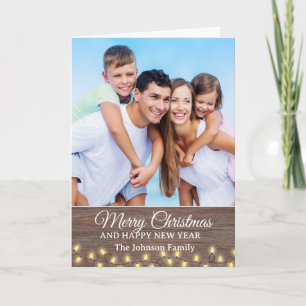 Cartão Natal com Foto de Família em Grão de Madeira Rústi