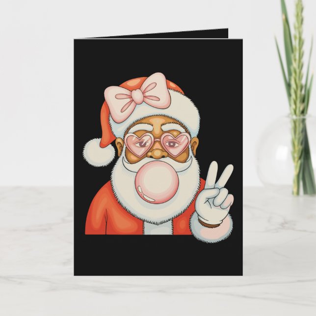 Cartão Natal com Goma de Mascar Santa Preto Afro-American (Frente)