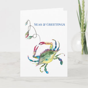 Cartão Natal Costeiro Mares e Saudações Aquarela