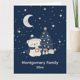 Cartão Natal Customizado Meia-Noite | Azul-Marinho, Prata