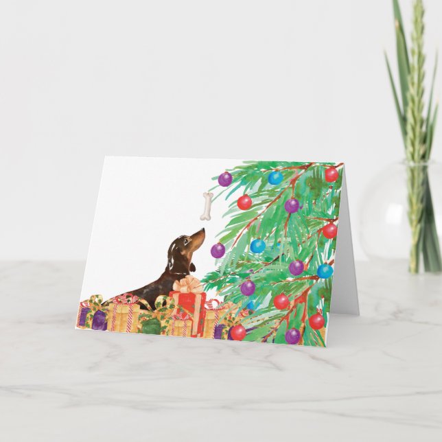 Cartão Natal da aguarela do cão de salsicha de Daxi do (Frente)