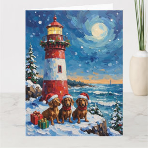 Cartão Natal da Casa de Luz do Dachshund