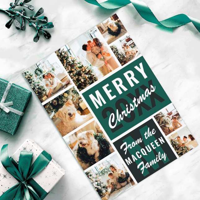 Cartão Natal da Colagem de Fotos da Família Monograma Ver (Criador carregado)