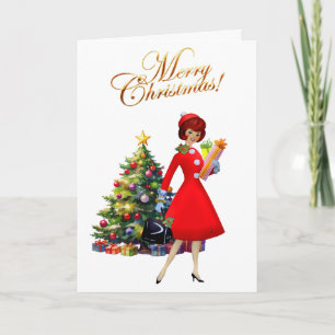 Cartão Natal da Senhora Vintage 1950