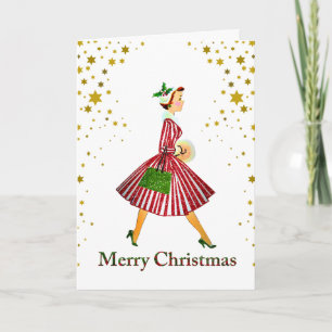 Cartão Natal de 1950 Senhora Vintage Feliz Natal
