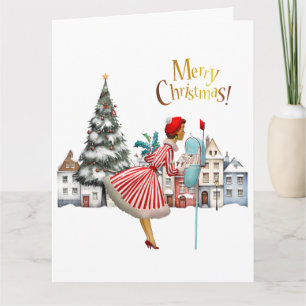 Cartão Natal de 1950 senhora Vintage Postando Feliz Natal