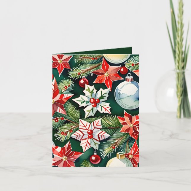 Cartão Natal de Artesanato e Foto do Ornamento Vermelho e (Frente)