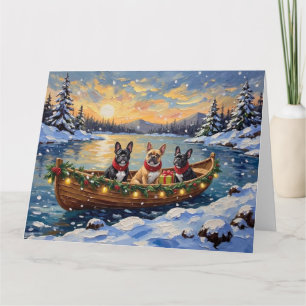 Cartão Natal de barco de cachorro bulldog francês