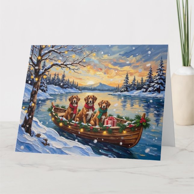 Cartão Natal de Barco do Vizsla (Frente)
