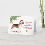 Cartão Natal de Beagle Dog em Santa Hat Engraçado<br><div class="desc">Um beagle disfarçado como Papais noeis fica no cobrir desta placa que envia Cartões de natal de um amigo de quatro patas. E o dentro compartilha a mensagem de Natal mais engraçada de sempre.</div>