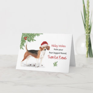 Cartão Natal de Beagle Dog em Santa Hat Engraçado
