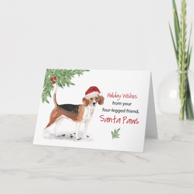 Cartão Natal de Beagle Dog em Santa Hat Engraçado (Frente)