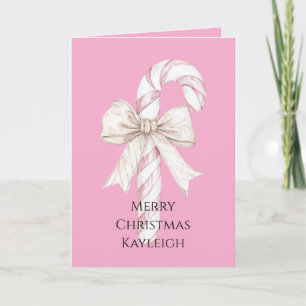 Cartão Natal de Cana de Açúcar Rosa Bege