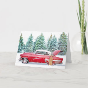 Cartão Natal de Carro Vermelho Vintage