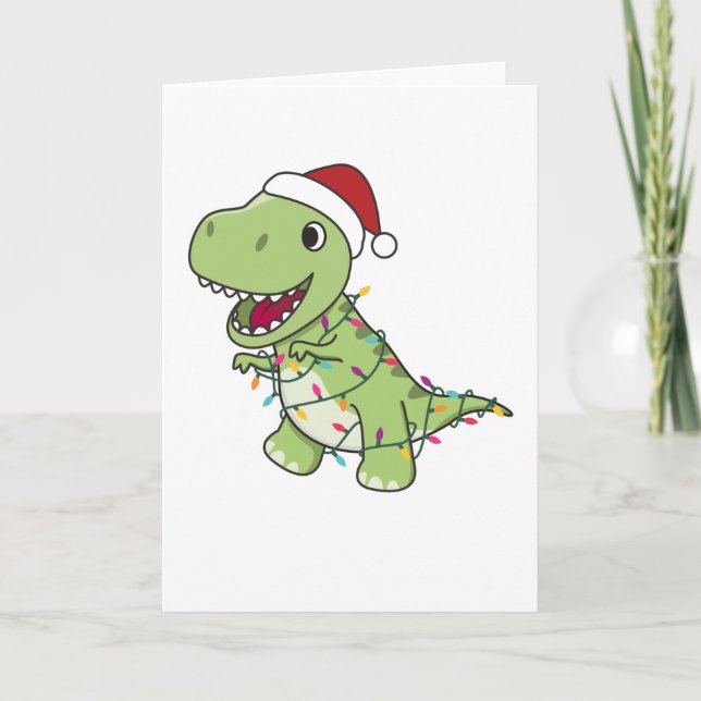 Cartão Natal de Dinossauro Neve Inverno T-Rex Dino (Frente)