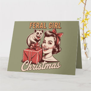 Cartão Natal de Garota Feral Gambá Xmas Trashy Retro