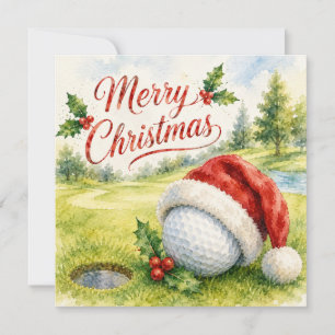 Cartão Natal de golfe com bola de golfe com decoração de