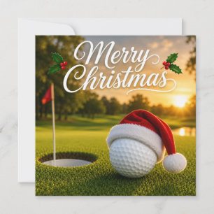 Cartão Natal de golfe com bola de golfe em grama verde