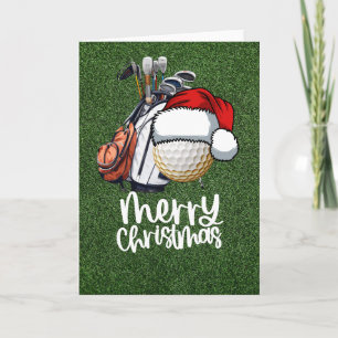 Cartão Natal de Golfe com bola de golfe veste chapéu de P